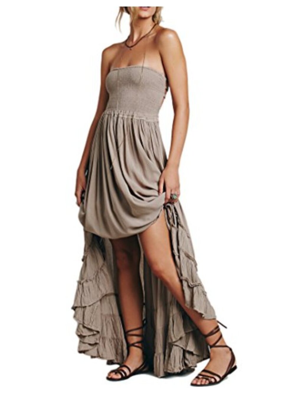 Womens Boho Backless Maxi Dress Halter Tie Sleeveless Ruffle Hem Rayon